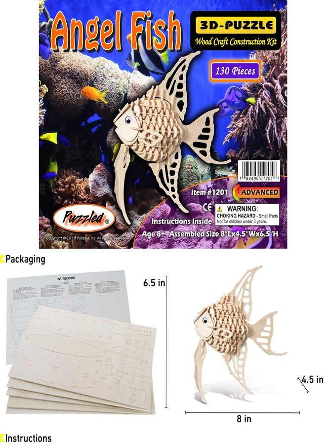 Puzzled 3D Puzzle Angel Fish Wood Craft Construction Model Kit, Fun Unique & Educational DIY Wooden Toy Assemble Model Unfinished Crafting Hobby Puzzle to Build & Paint for Decoration 130 Pieces Pack - Image 2
